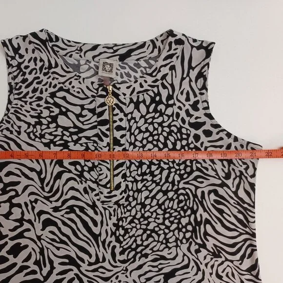 Women's Anne Klein Zebra Print 1/4 Zipper Sleeveless Blouse Size Large - Picture 5 of 7